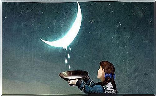 girl collecting moon drops